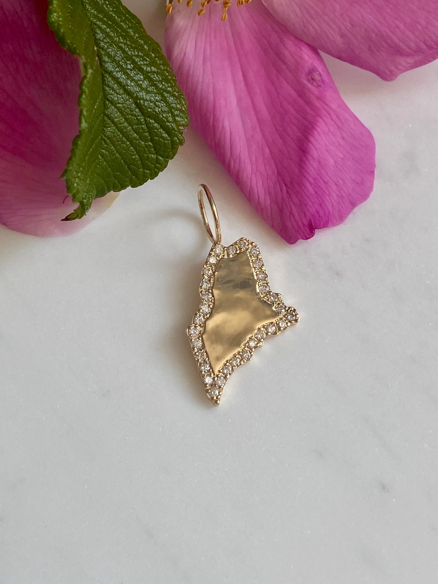 14K GOLD DIAMOND STATE OF MAINE CHARM