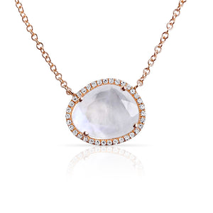 14K Gold Round Moonstone with Pavé Diamond Surround