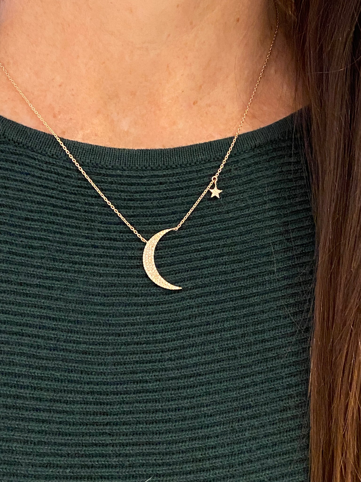 Diamond moon necklace deals gold