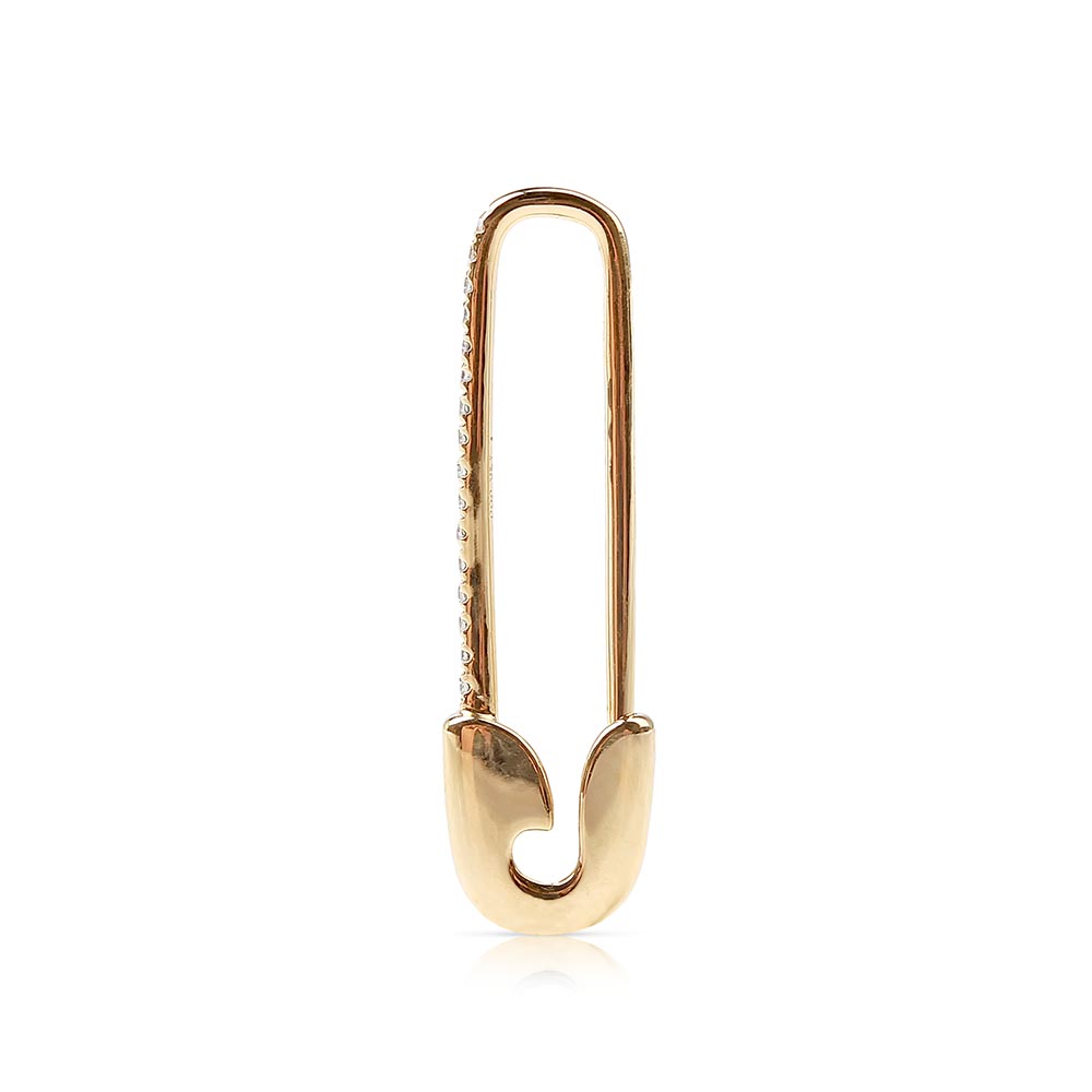 Gold and diamond safety pin earring 