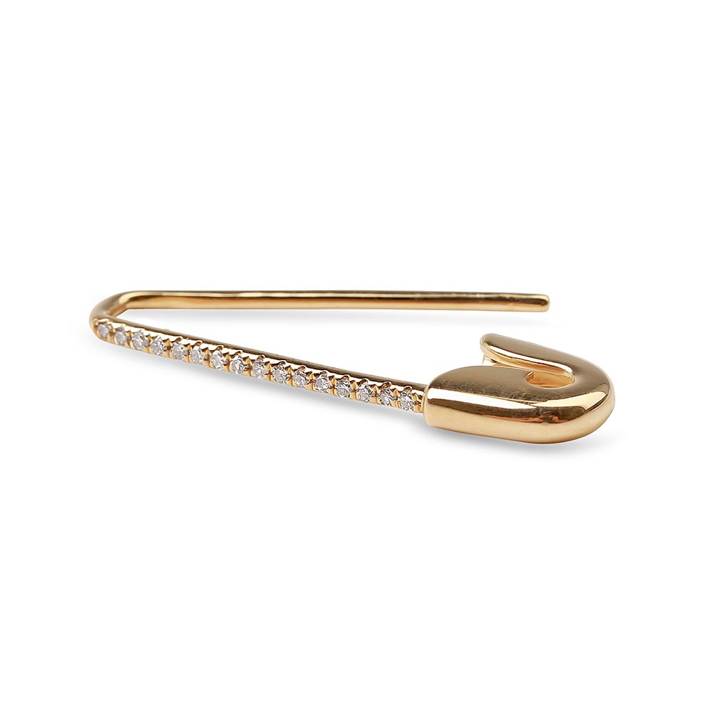 gold and diamond safety pin earring