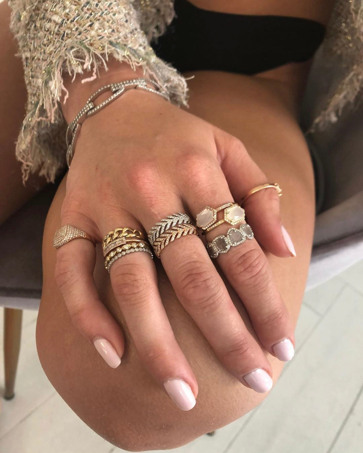 Solid Gold White Sapphire Chunky Chain Link Ring – local eclectic