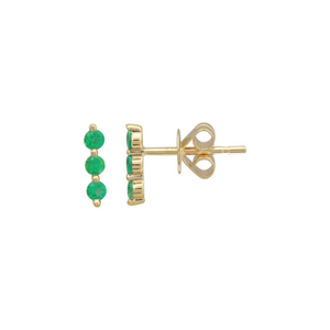 14K YELLOW GOLD MIA TRIPLE EMERALD BAR EARRINGS