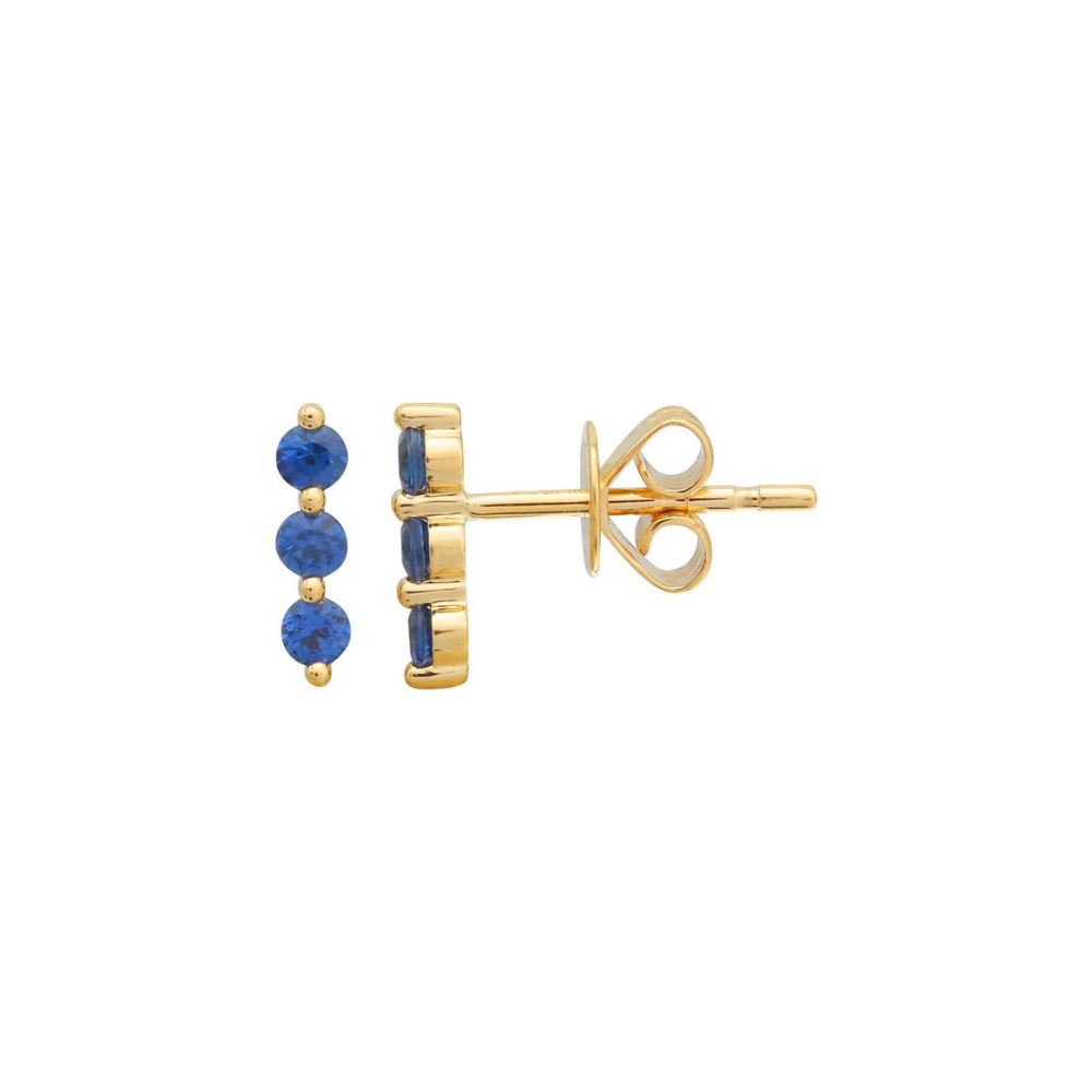 14K YELLOW GOLD MIA TRIPLE BLUE SAPPHIRE BAR EARRINGS