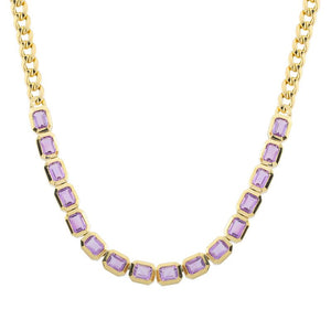 MARLEY GEMSTONE CUBAN LINK NECKLACE AMETHYST