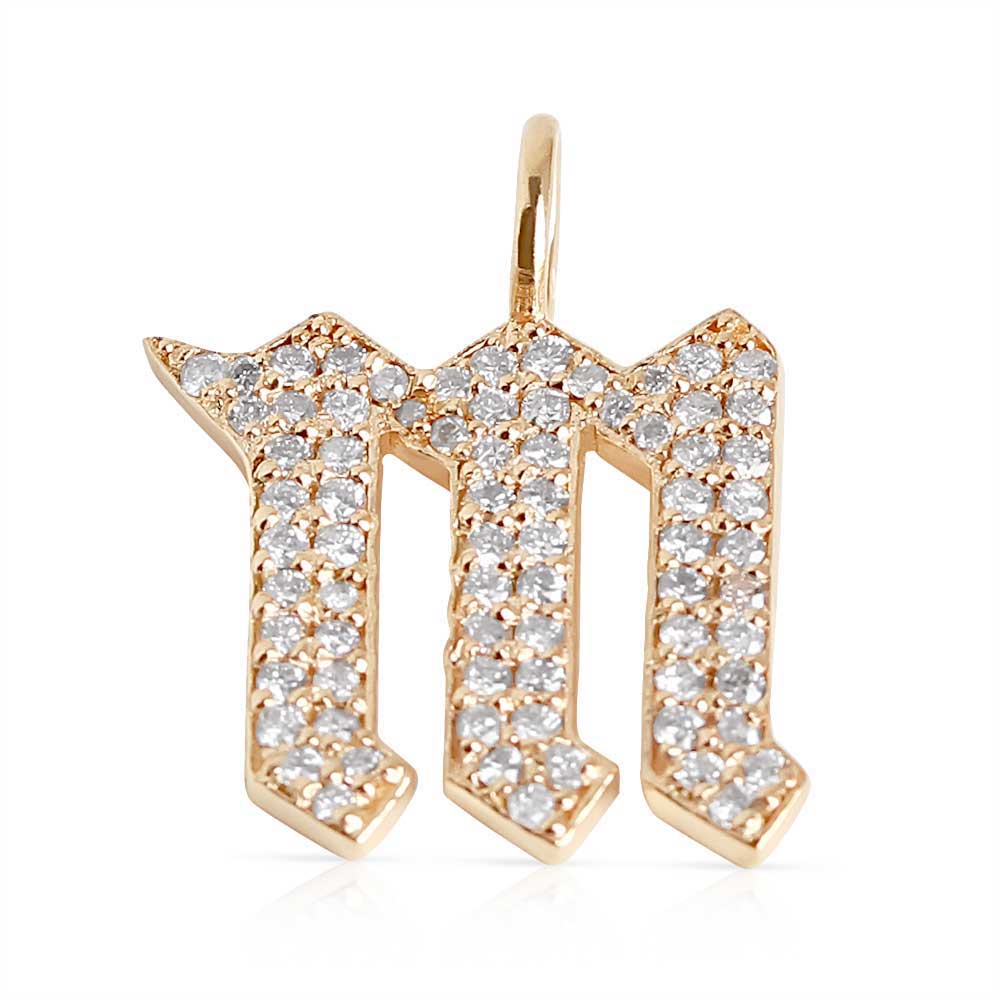 diamond gothic letter m charm 