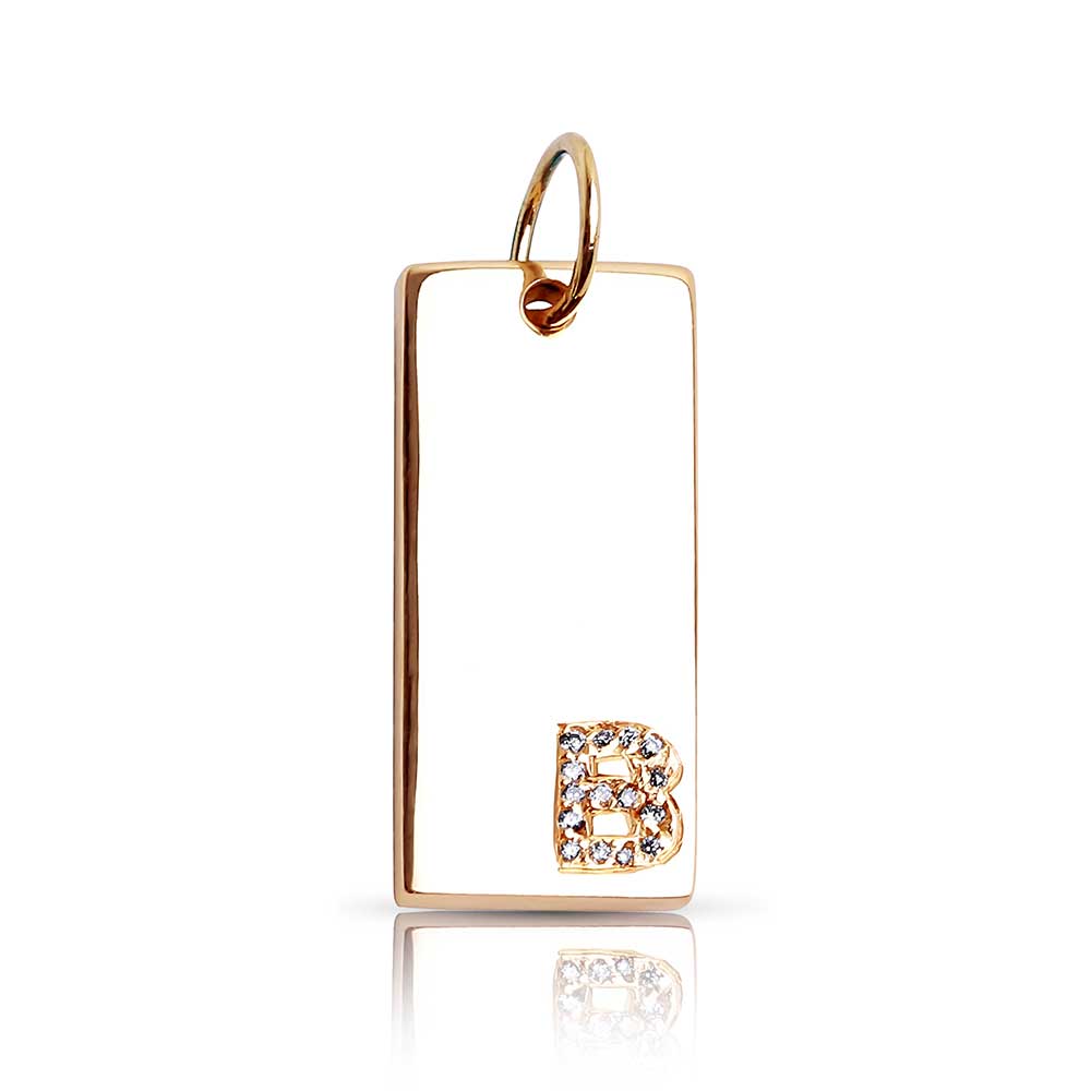 14K GOLD AND DIAMOND SMALL DOGTAG CHARM WITH CUSTOMIZED POSITIONING