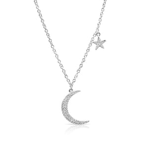 Mini Diamond Moon and Star Necklace