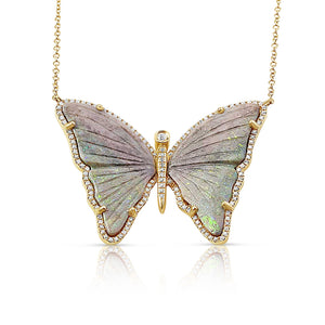 14K GOLD OPAL AND DIAMOND BUTTERFLY NECKLACE