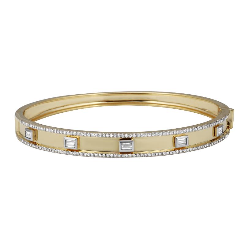 14K Yellow Gold Baguette Diamond Cigar Band Bangle