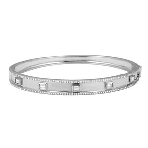 14K White Gold Baguette Diamond Cigar Band Bangle