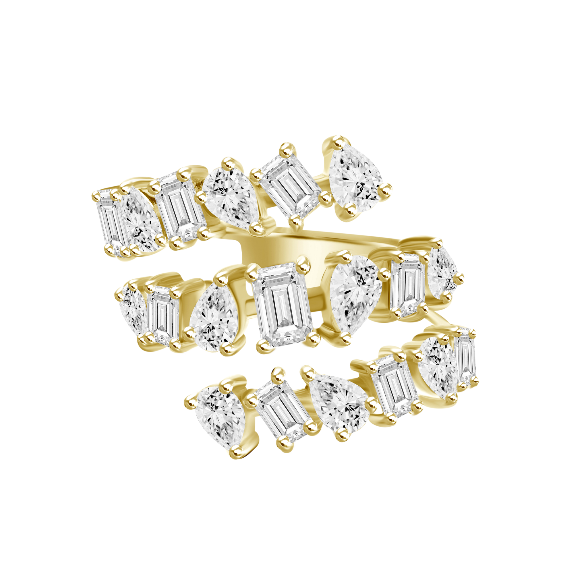 18K Yellow Gold Diamond Multishaped Coil Ring
