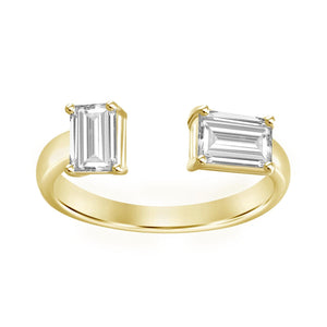 18K Yellow Gold Emerald Cut Mismatched Ring
