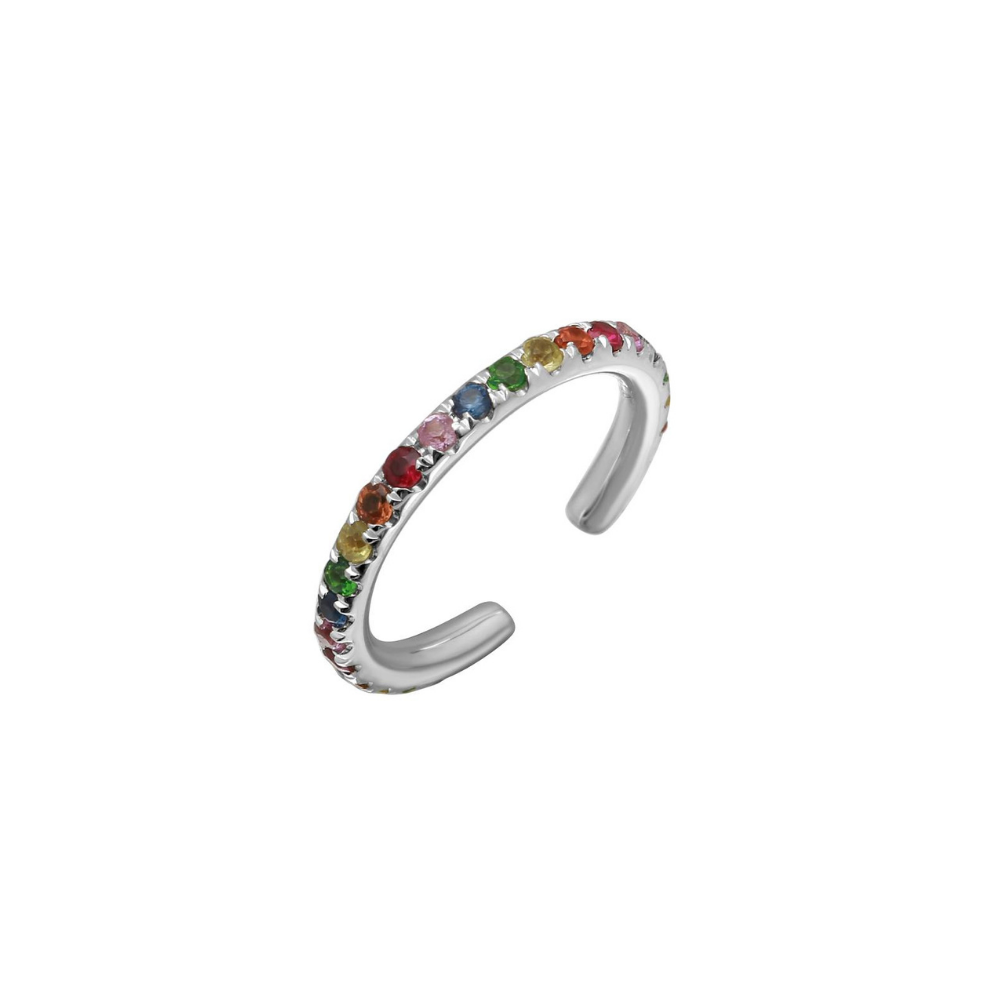 14K WHITE GOLD RAINBOW SAPPHIRE EAR CUFF