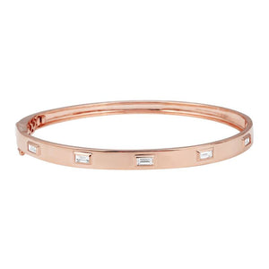 14K Rose Gold Classic Inset Baguette Diamond Bangle