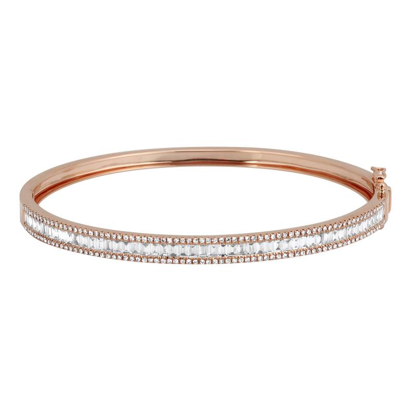 14K Rose Gold Baguette Diamond Bangle