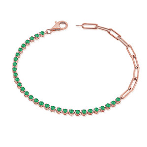 14K Rose Gold Half Emerald Tennis and Paperclip Chain Bracelet