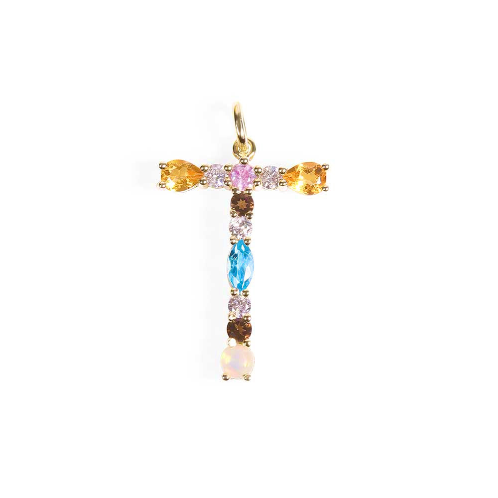 MIXED GEMSTONE INITIAL CHARM