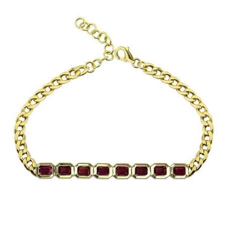 14K GOLD RHODOLITE CUBAN LINK BRACELET