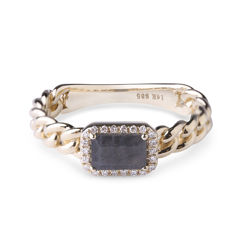 Labradorite and Diamond Chain Link Ring