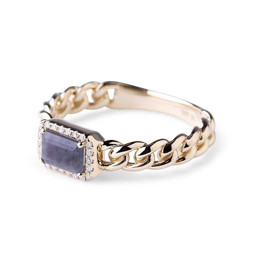 Labradorite and Pavé Diamond Ring