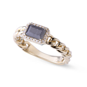 14K Gold Labradorite and Pavé Diamond Chain Link Ring