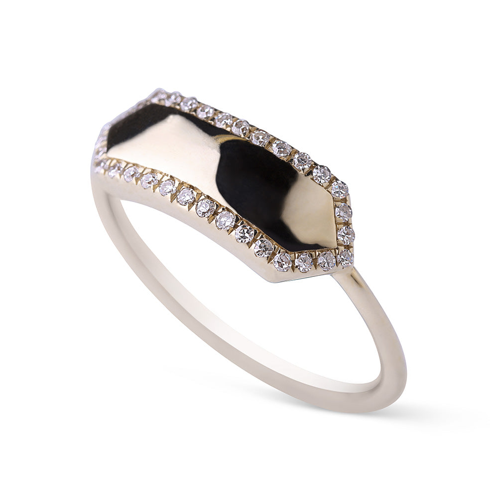 Nameplate Ring with Pavé Diamonds