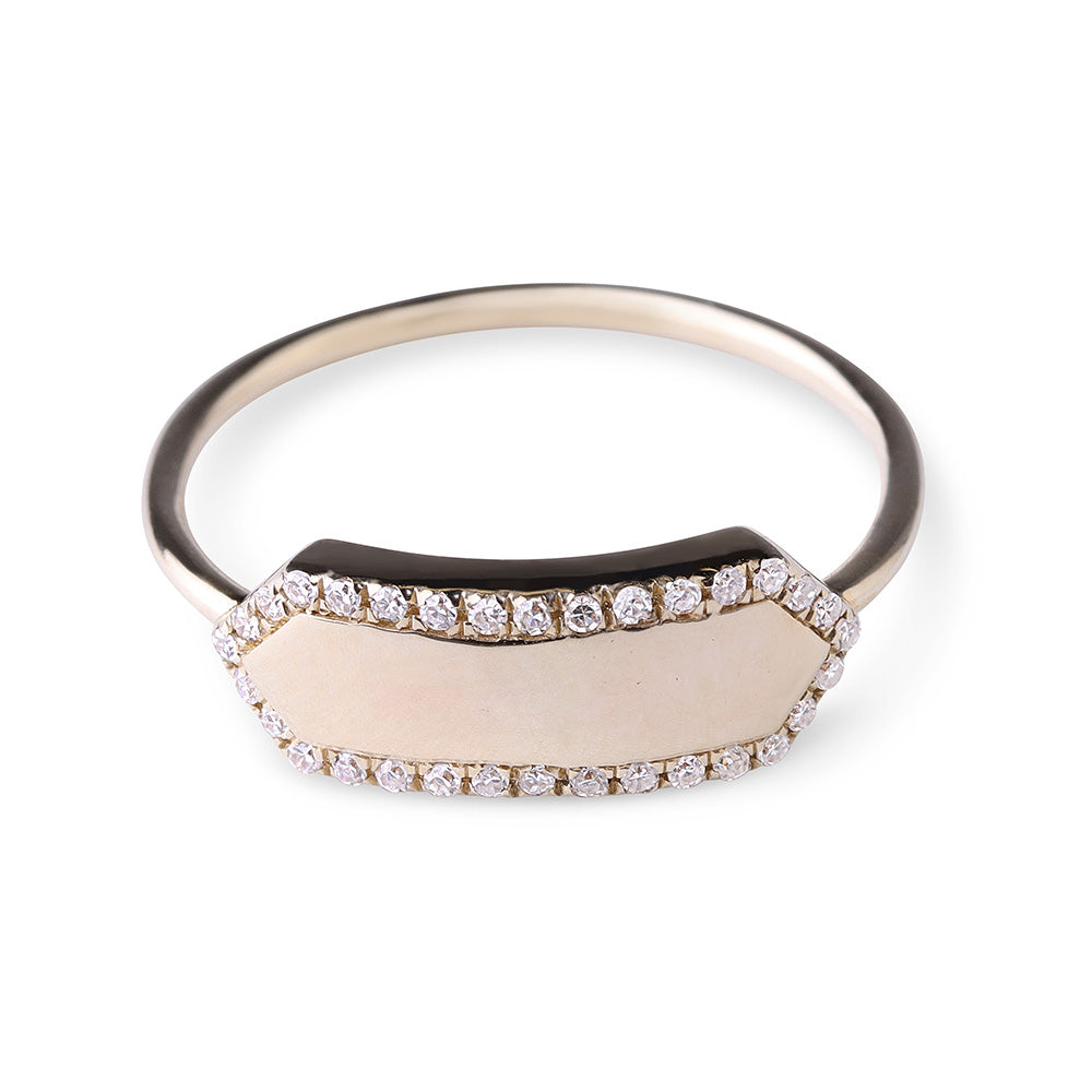 14K Gold Nameplate Ring with Pavé Diamonds