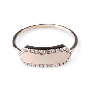 14K Gold Nameplate Ring with Pavé Diamonds