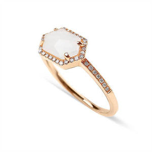 14K GOLD MOONSTONE AND DIAMOND RING