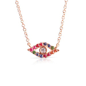 sapphire and diamond rainbow evil eye necklace