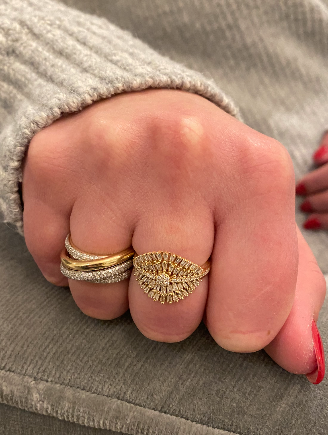 14K GOLD AND DIAMOND QUAD CRISSCROSS RING