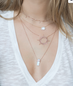 MOONSTONE CRYSTAL NECKLACE WITH 3 BANDS OF DIAMONDS