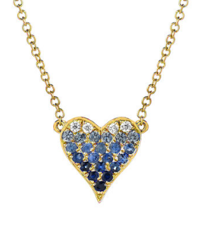 Small ombre heart necklace with diamonds and sapphires