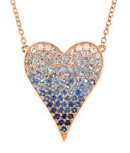 Blue Ombre Heart Necklace with Sapphires and Diamonds