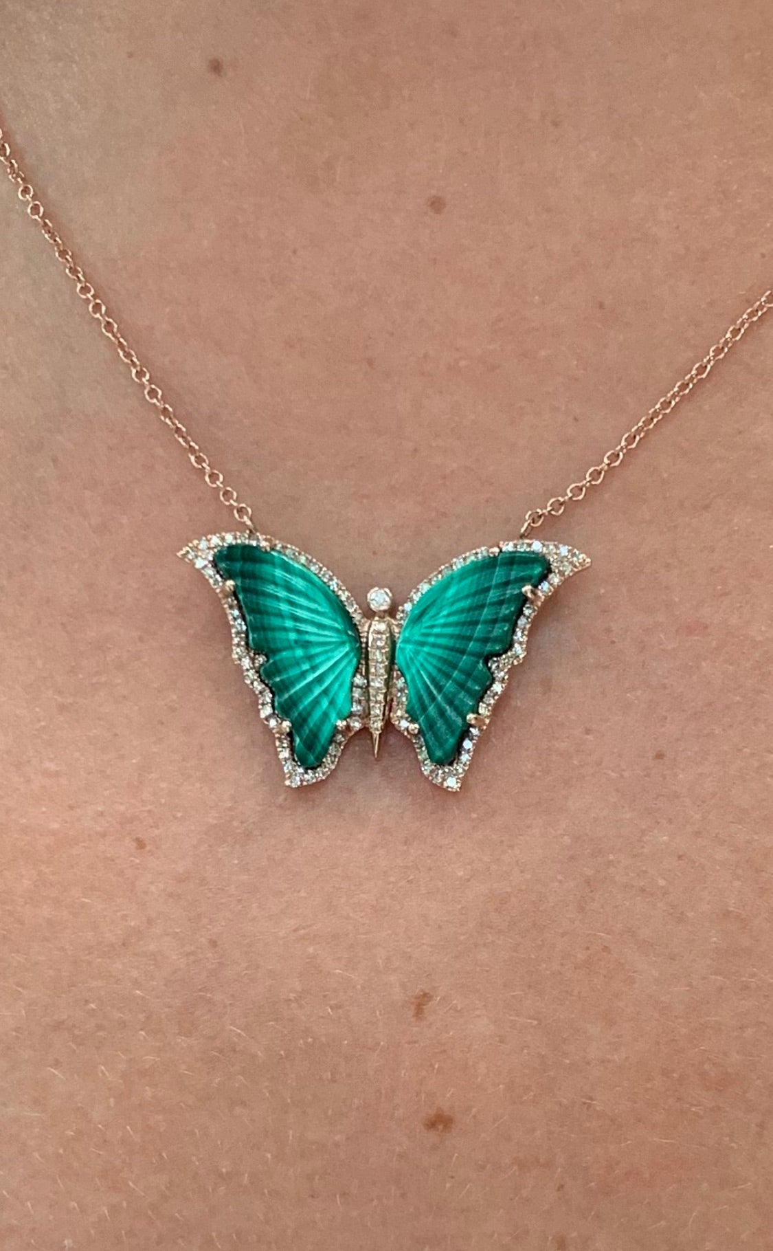 DIAMOND AND MALACHITE BUTTERFLY PENDANT