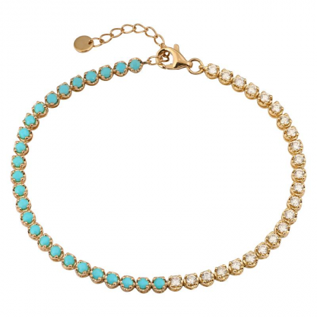 HALF TURQUOISE AND DIAMOND TENNIS BRACELET