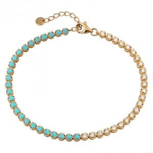 HALF TURQUOISE AND DIAMOND TENNIS BRACELET