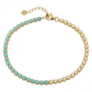 HALF TURQUOISE AND DIAMOND TENNIS BRACELET