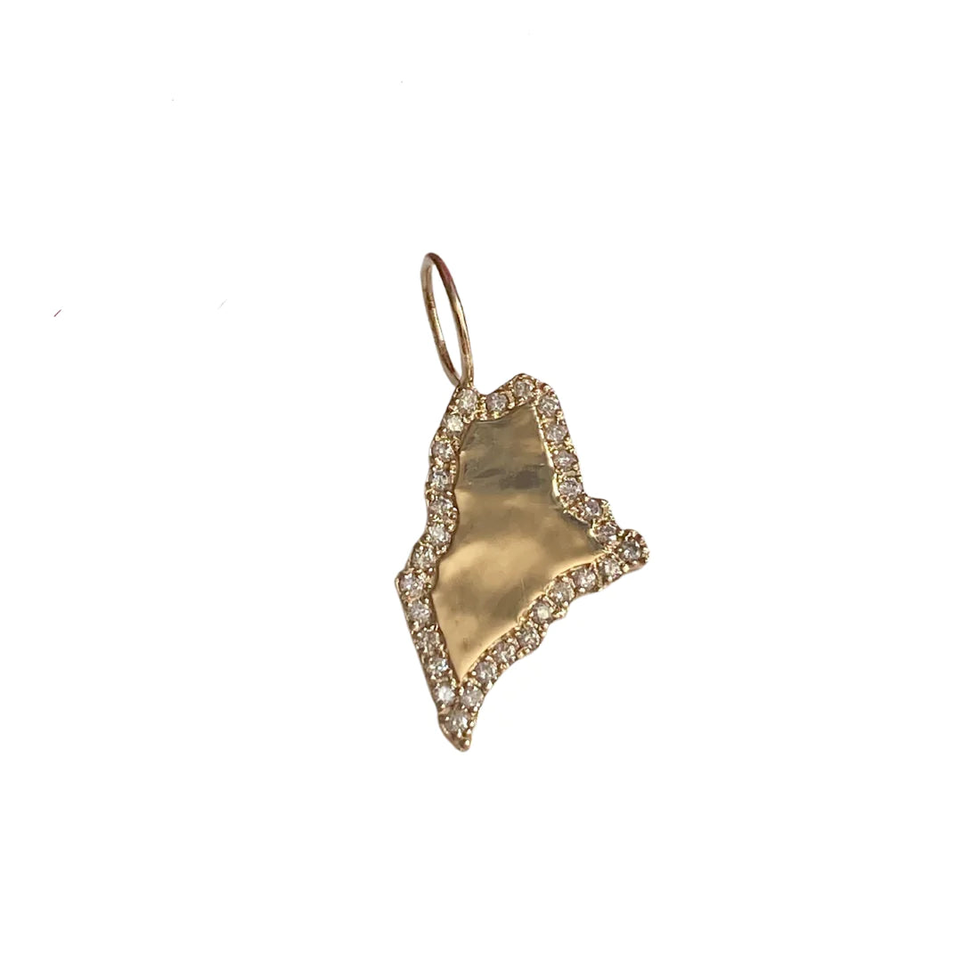 14K GOLD DIAMOND STATE OF MAINE CHARM