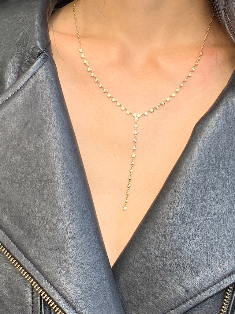 BEZEL SET DIAMOND LARIAT NECKLACE