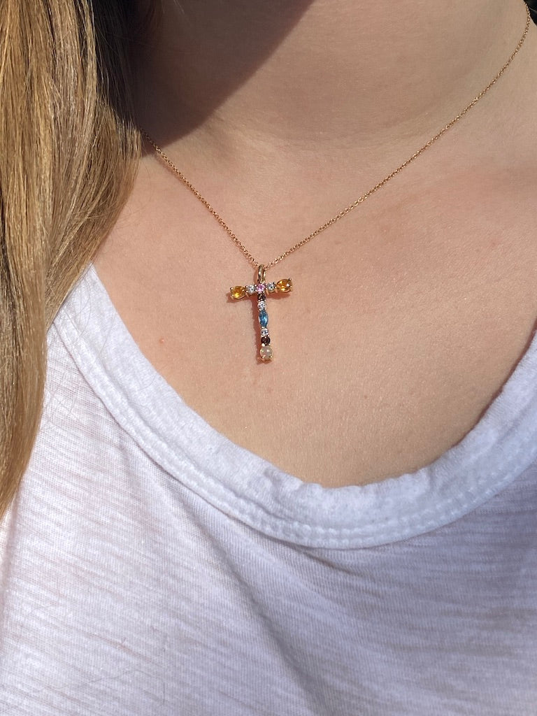 MIXED GEMSTONE LETTER NECKLACE