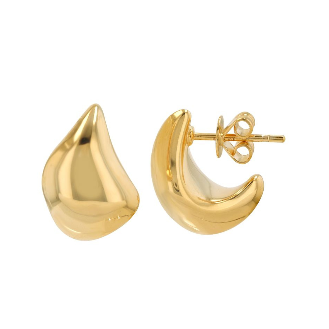 14K GOLD CURVE SCULPTURAL EARRINGS SMALL