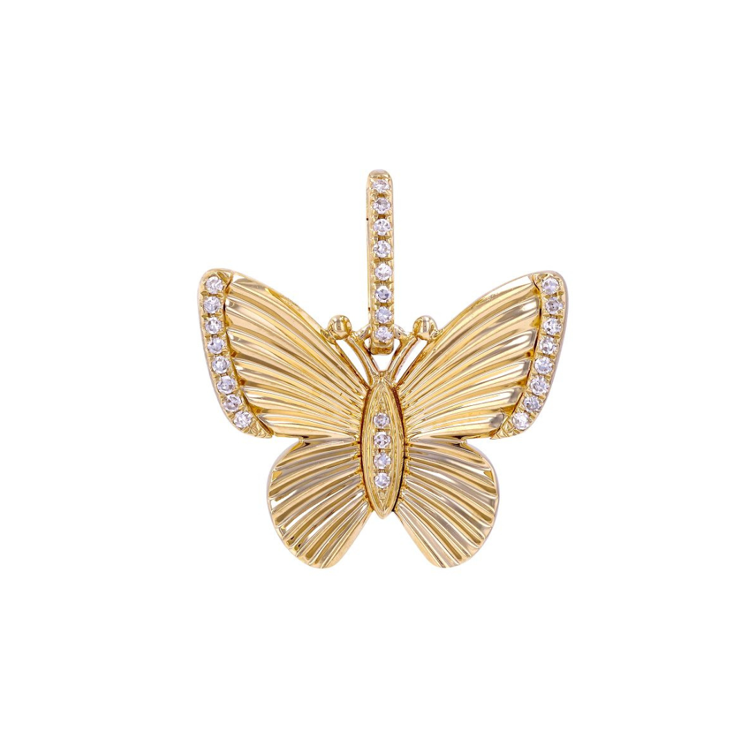 DIAMOND FLUTED GOLD BUTTERFLY CHARM