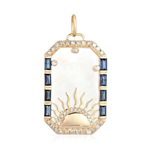 MOTHER OF PEARL WITH SAPPHIRE AND DIAMOND SUN MEDALLION