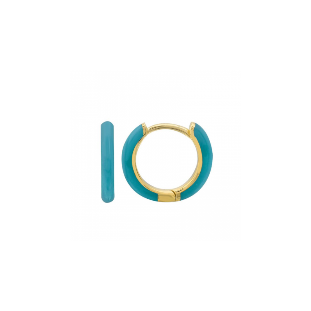 14K SOLID GOLD TURQUOISE ENAMEL HUGGIE EARRINGS