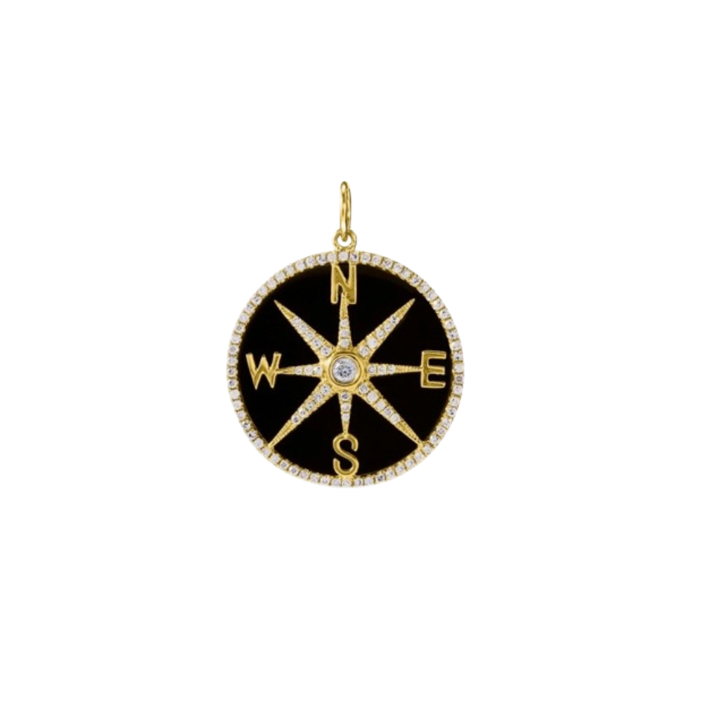 14K GOLD DIAMOND AND ONYX COMPASS CHARM