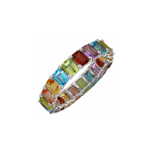 SMALL WHITE GOLD RAINBOW EMERALD CUT ETERNITY BAND