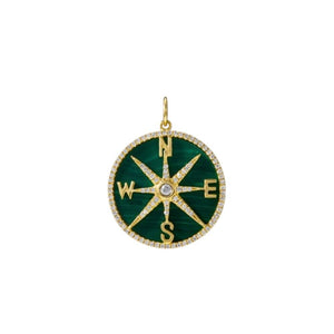 DIAMOND AND MALACHITE COMPASS CHARM