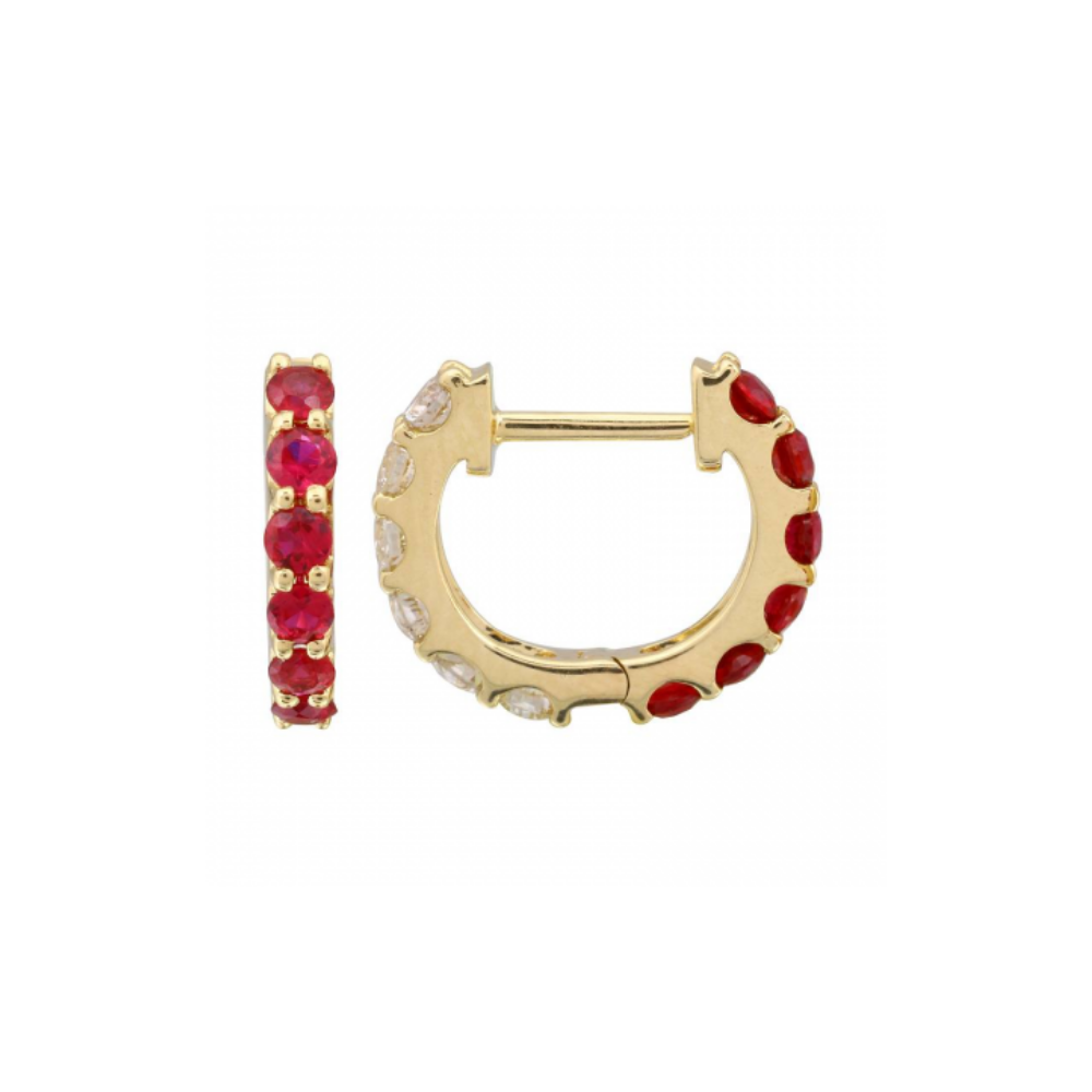 14K Gold Ruby and Diamond Reversible Huggie Earring